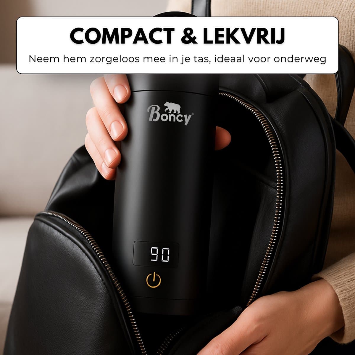 Boncy® Premium Mini Waterkoker met Temperatuurregeling - 380ml met Thermometer en Warmhoudfunctie - Kleine RVS Reiswaterkoker Zwart - Reis Waterkokers voor Camping Hotel Senioren - Klein Draagbare Travel Water Koker Grijs Temperatuur keuze - 0,5 L thumbnail 5