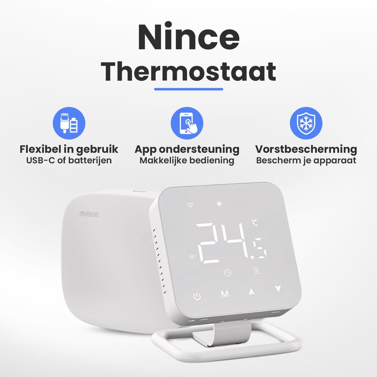 Nince Slimme Thermostaat - Wifi & Draadloos - Voor CV, Vloerverwarming & Radiatoren - Met App & Dagprogramma - Wit thumbnail 2