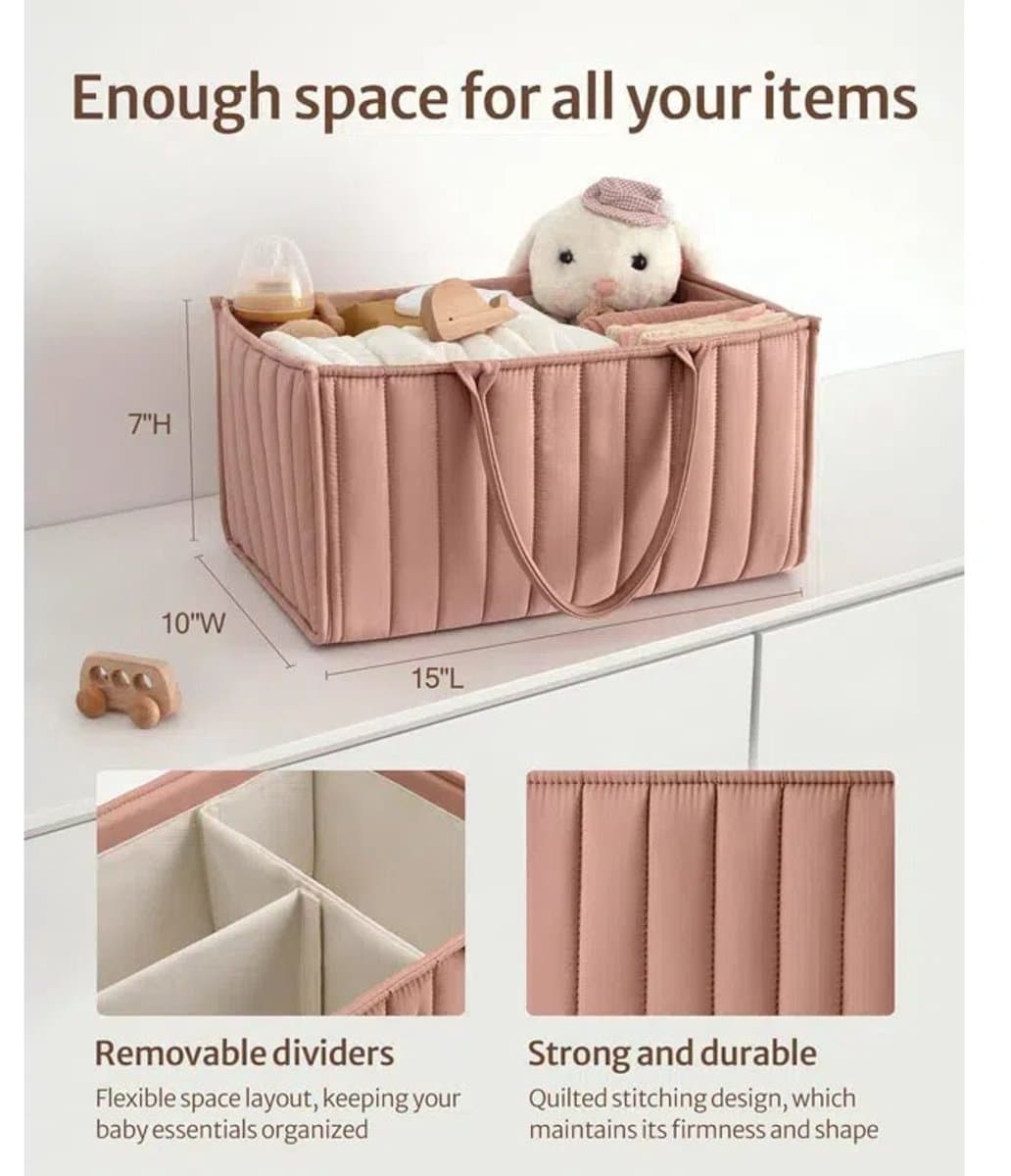 Luiertas Organizer Baby Luiermand Opbergmand met Verwijderbare Vakken & Handvat – Draagbare Luiertas voor Babyverzorging – Luiertafel Organizer – Babykamer Opbergbox thumbnail 5