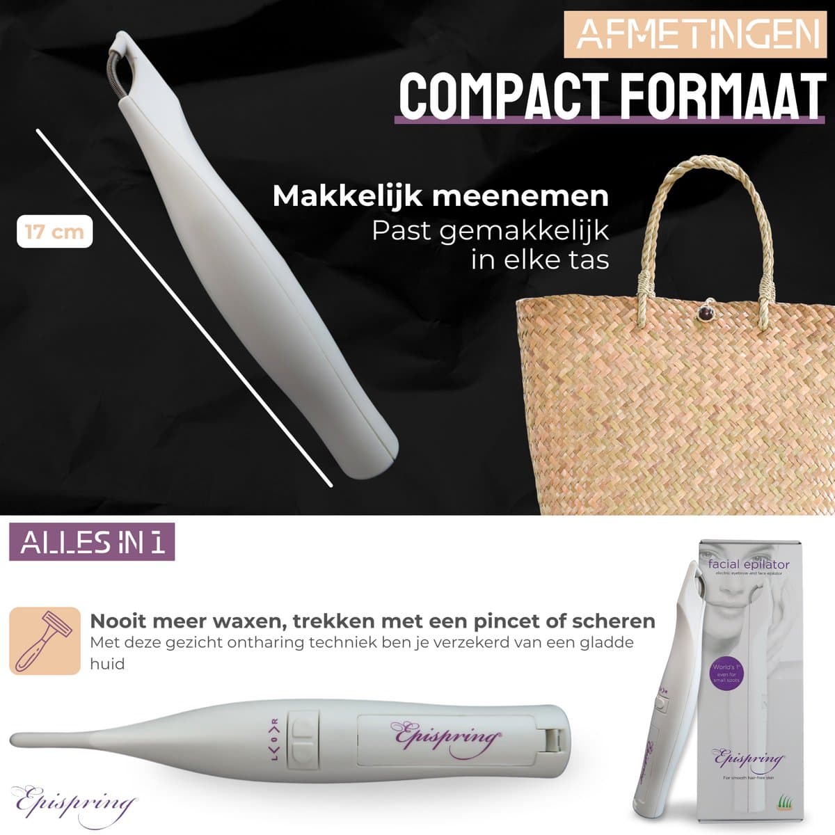 Epispring® Amazing- Epileerapparaat Dames - Ontharingsapparaat Dames - Gezichtsepilator voor vrouwen - Ladyshaver - Ontharing gezicht - Ontharing wenkbrauwen - Gezichtsontharing dames thumbnail 2