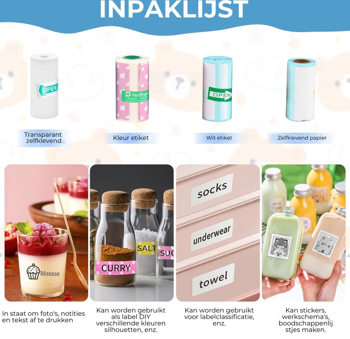 Mini Printer – Inclusief Thermisch/Zelfklevend/Etiket-Papier, USB-kabel, Aquarelpen, Transparant Sticke – Foto Printer Draadloos – Mobiele Fotoprinter - Wit thumbnail 5