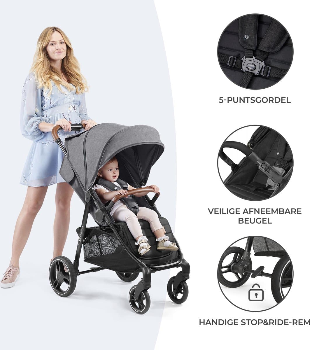 Kinderkraft GRANDE PLUS Kinderwagen – Lichtgewicht met Stalen Frame – Klik&Vouw Systeem – Grote Wielen – tot 22 kg – Zwart thumbnail 8