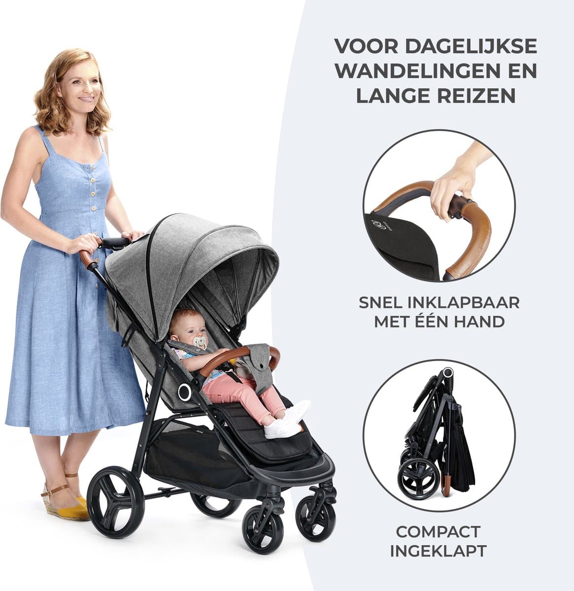 Kinderkraft GRANDE PLUS Kinderwagen – Lichtgewicht met Stalen Frame – Klik&Vouw Systeem – Grote Wielen – tot 22 kg – Zwart thumbnail 7