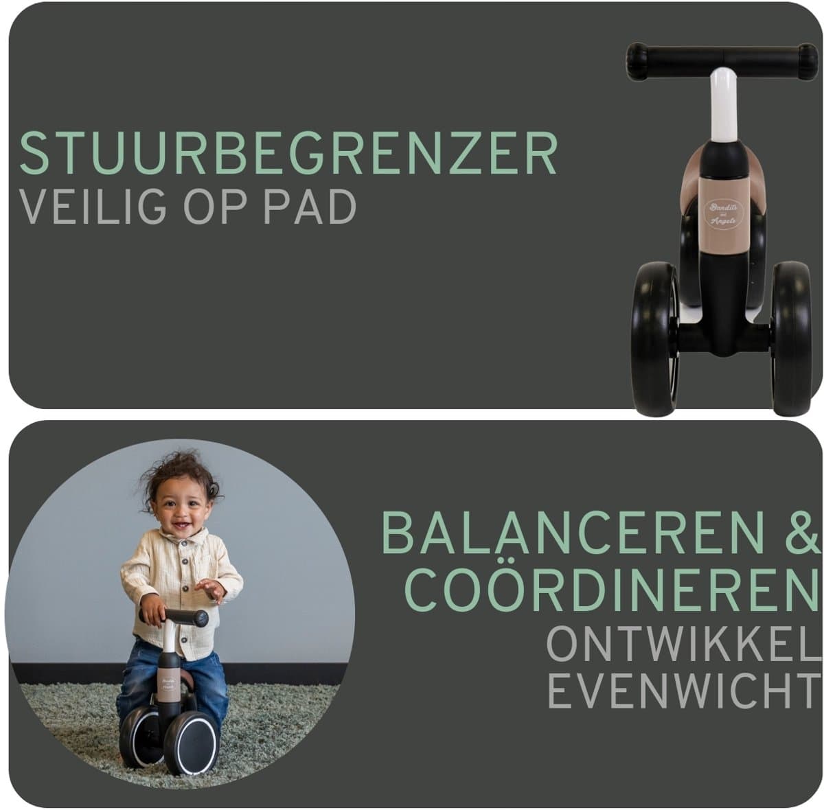 Bandits & Angels Loopfiets Little Starter Sand Beige vanaf 1 Jaar voor Jongens en Meisjes - Metaal - Beige Loop Fiets - Compact en Veilig voor Binnen en Buiten thumbnail 3