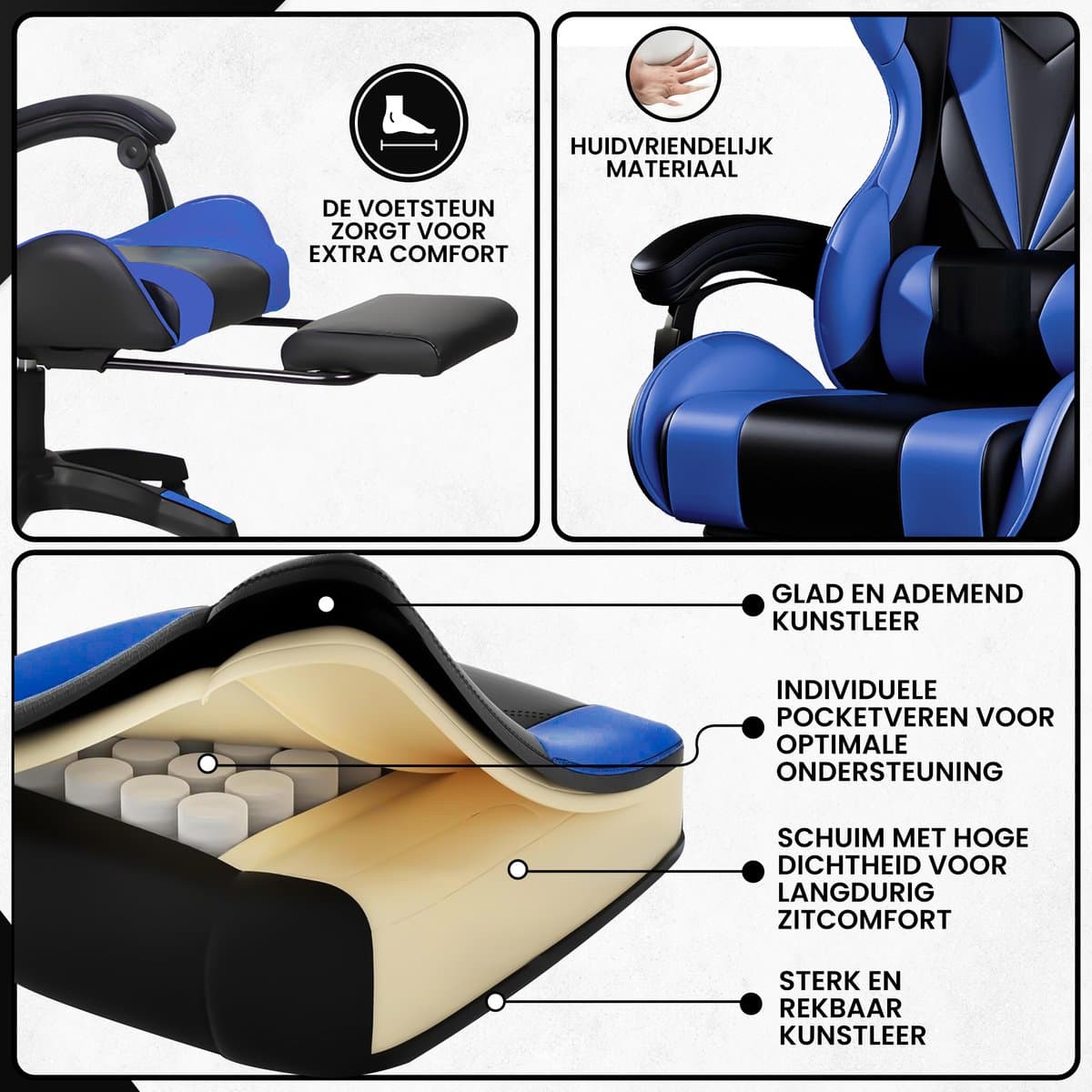 Bayt Gamestoel - Gaming chair - Gamingstoel - Comfort gamer stoel - Zwart en Donkerblauw thumbnail 2