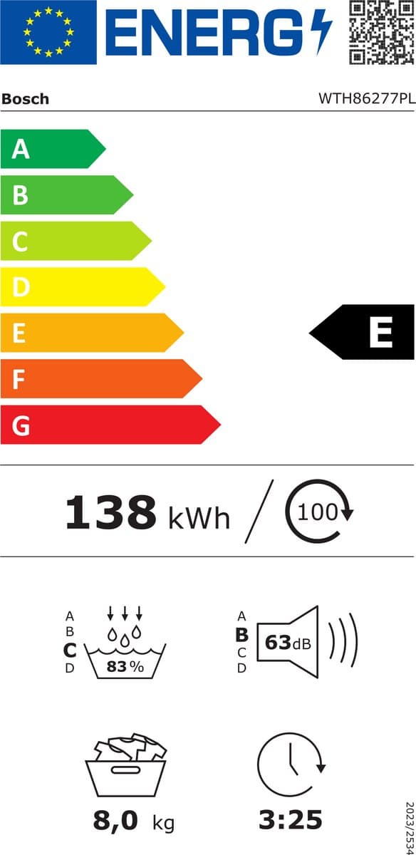 Bosch WTH86277PL - Wasdroger - Vulgewicht 8 kg - Condensdroger - Wit - 65 dB - Poolstalig display thumbnail 2