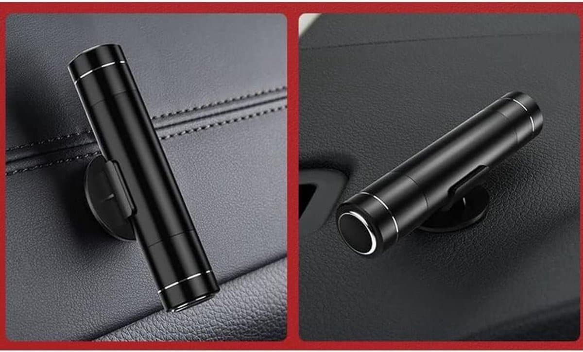 Raambreker - 2-pack autoveiligheidshamer nooduitganggereedschap - Auto-ruitbreker van één seconde - Gordelsnijder - Autoglasbreker - Levensreddend noodartefact (zwart) thumbnail 7