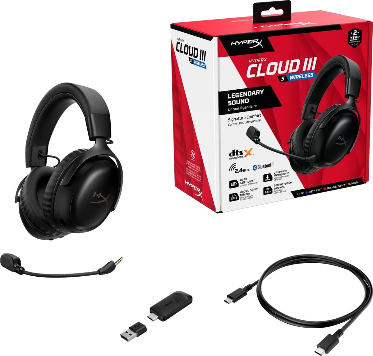 HyperX Cloud III S Wireless - Gaming Headset - Draadloos - Bluetooth & 2.4GHz - Spatial Audio - 120uur Batterij - PC/PS5/Switch2/Mobiel/Steamdeck - Zwart thumbnail 8