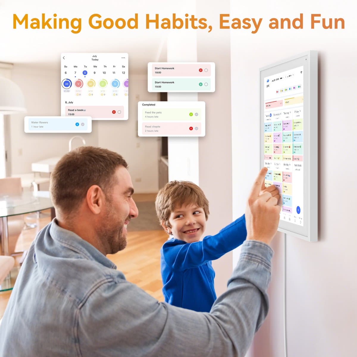 TABWEE P15 15,6" Digitale fotolijst Met Touchscreen – 1080P Full HD Slimme Gezinsplanner-Digitale Fotolijst & Takenlijst, Interactief Haarddisplay – Wand- en Bureaumontage Voor Naadloze Planning thumbnail 4
