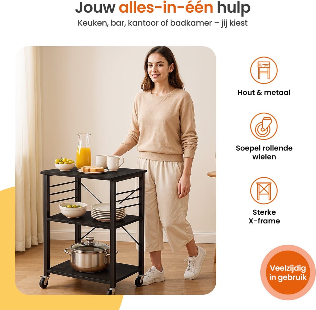 Goliving Keukentrolley 60 x 40 x 89 cm met haken