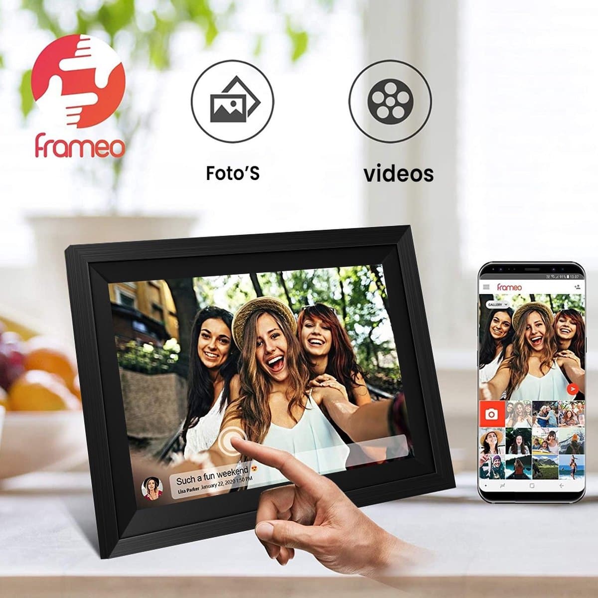 Digitale fotolijst met WiFi en Frameo App - 10.1 inch HD+ IPS Display - Fotokader met Touchscreen - 32GB - Zwart/Zwart - Frameo digitale fotolijst - digitale fotokader - digitaal fotolijstje thumbnail 3