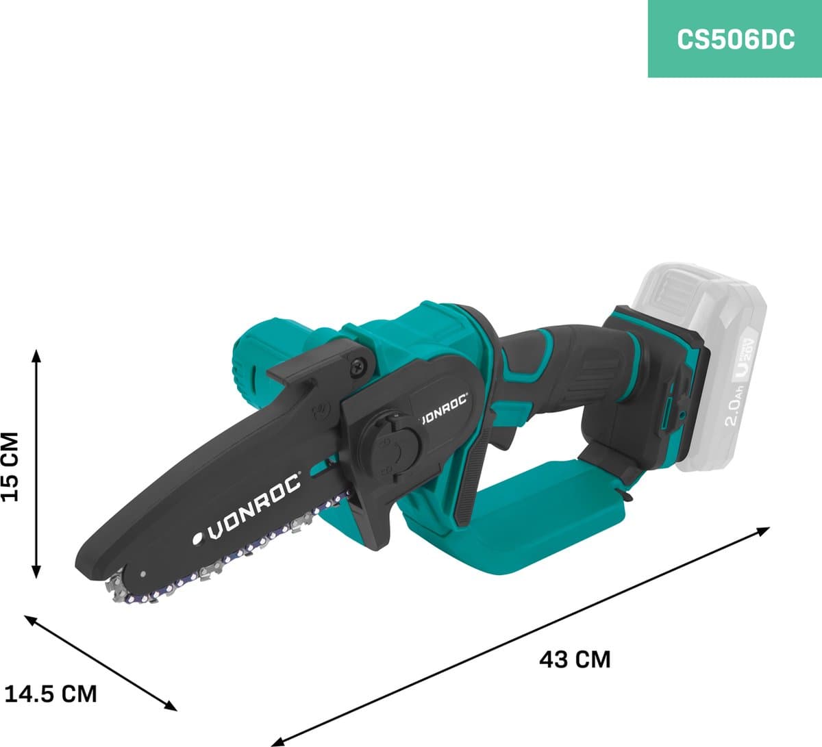 VONROC Mini Kettingzaag 20V – 152mm - Zonder accu en snellader thumbnail 2