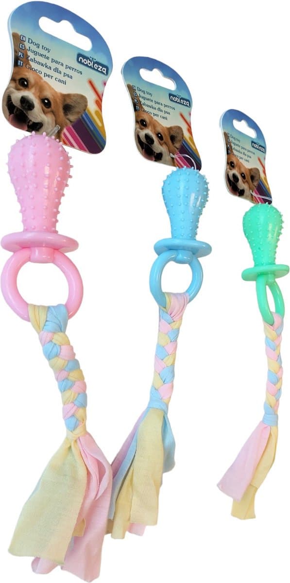 Nobleza Puppyspeeltje - Puppy kauwspeelgoed - Speen met flostouw - Kauwspeelgoed - 24 cm - Blauw thumbnail 2