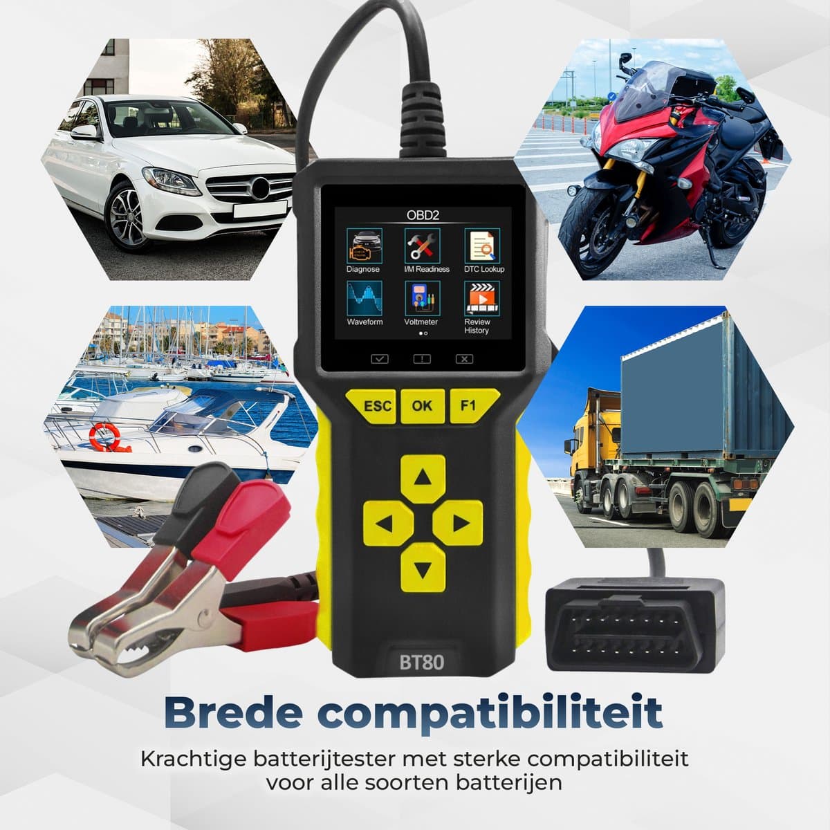 Deluxness®- OBD2 Scanner en Batterijtester – Jumpstarter voor Auto - Diagnosecomputer – Auto Uitlezen – Storing Verwijderen – Accutester 12V - Nederlandse Taal - Motorstoring - Diagnose apparatuur voor auto's thumbnail 5