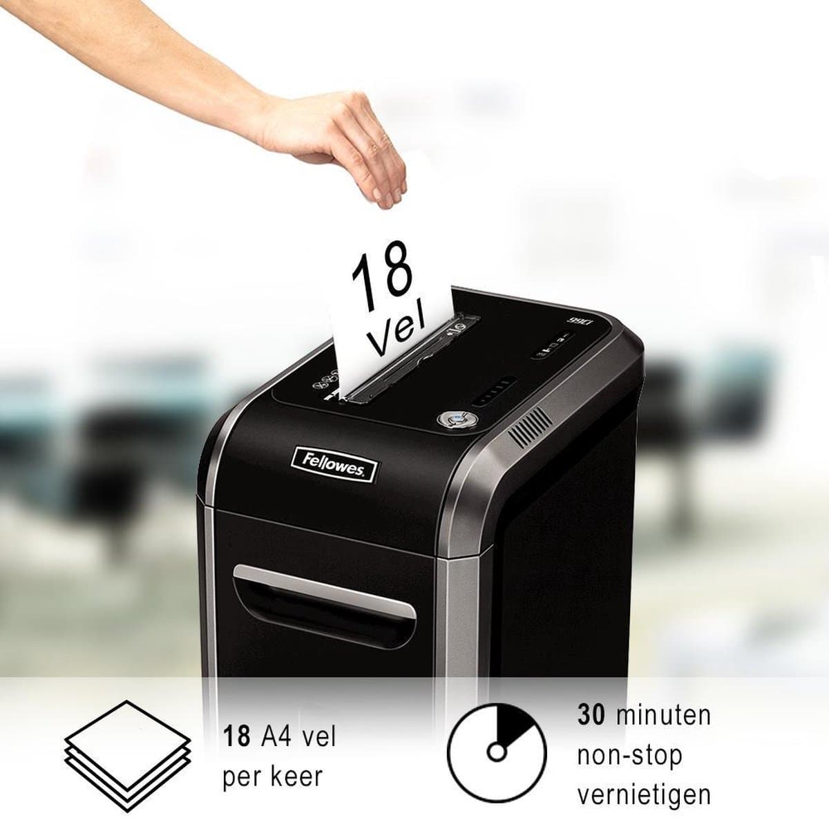 Fellowes papierversnipperaar 99Ci snippers P4, 18 vel, zwart thumbnail 7