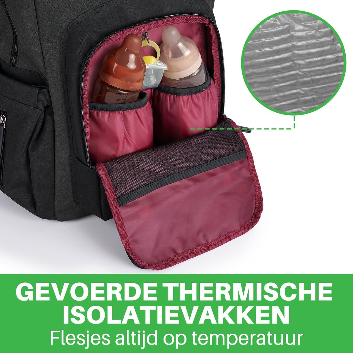 Brisby slijtvaste Luiertas – verzorgingstas - Two Tone Zwart en Donkergrijs - Inclusief Verschoonmatje - Isoleervakken - Met Geïntegreerde Kinderwagen haken thumbnail 6
