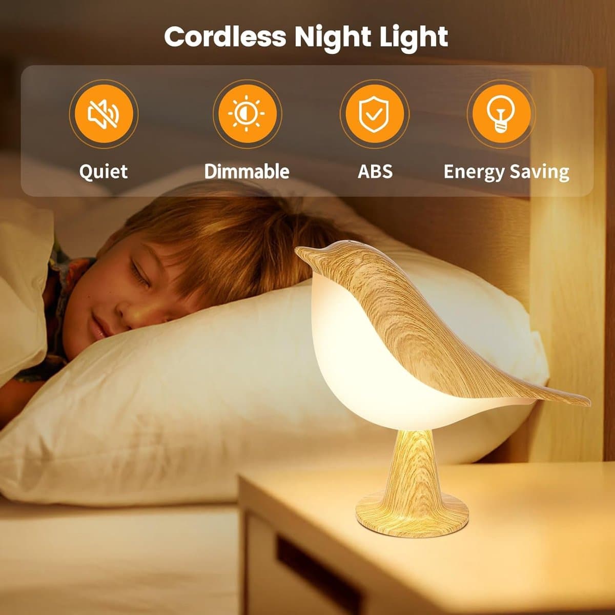 OLOEY Set van 2 kleine-schattige vogeltafellampjes-vogel-nachtlampje met aanraakbediening-draadloze nachtlamp-bureaulamp om bij te lezen-in 3 standen dimbaar-oplaadbare USB-batterij van 2600 mAh-nachtlamp voor de slaapkamer-decoratie thumbnail 5
