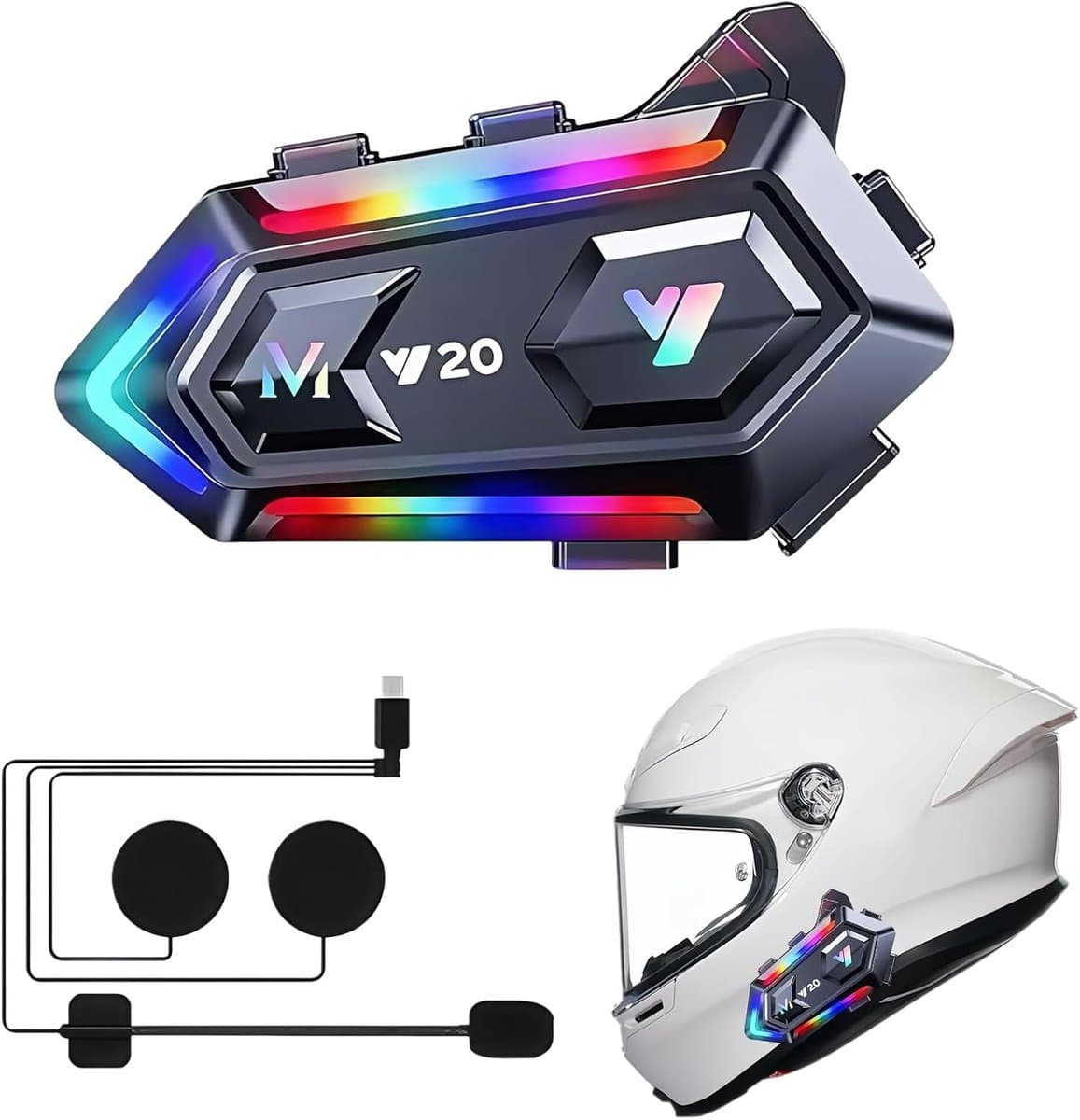 Bluetooth Motorhelm Headset – Bluetooth 5.3 – Motor Intercom Headset – Motorhelm Oordopjes – Ruisonderdrukking – IPX6 Waterdicht – Handsfree Bellen – Navigatie & Muziek – USB-C – 25 Uur Batterijduur