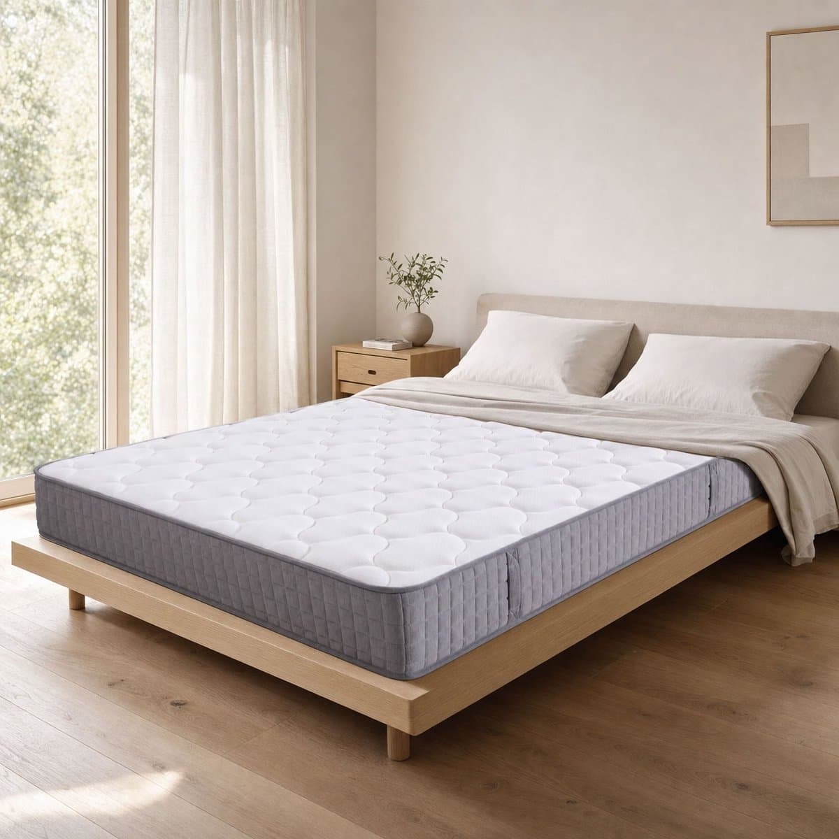 MIVRAY Pocketveringmatras 140x200 cm - 7 Zones H3 met Ergonomische Ondersteuning en 25 cm Hoogte - Ademend - Polyester - Wit