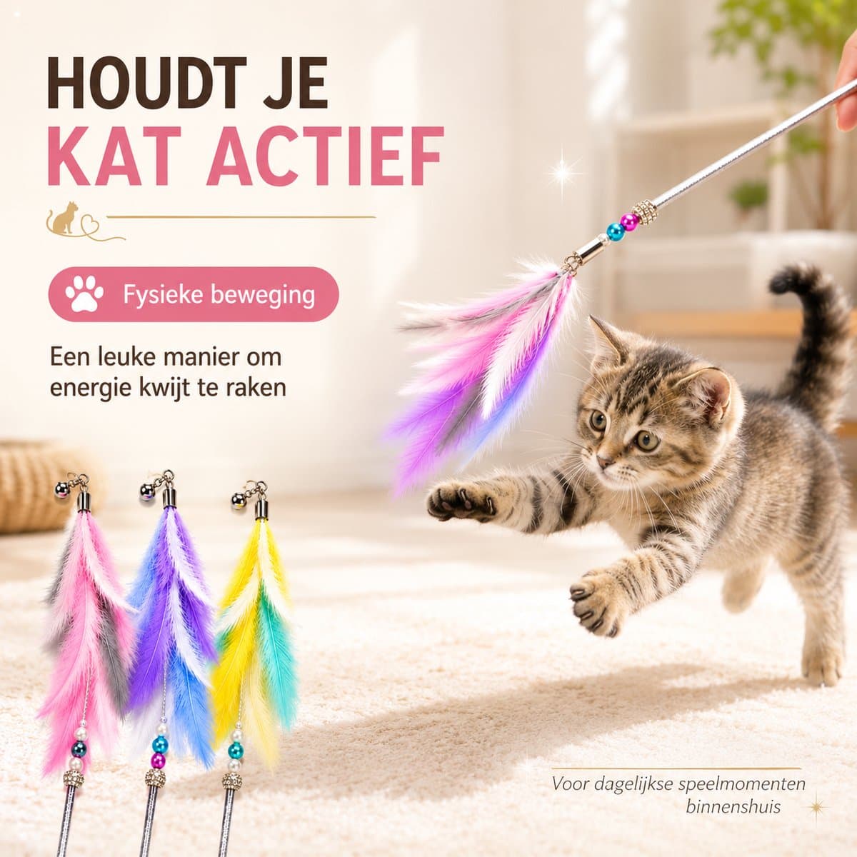 Twenty4seven® Kattenhengel 3-Pack - Kattenspeeltjes met Veer - Kattenspeelgoed - Interactief & Intelligentie - Speelgoed voor Katten & Kittens thumbnail 8