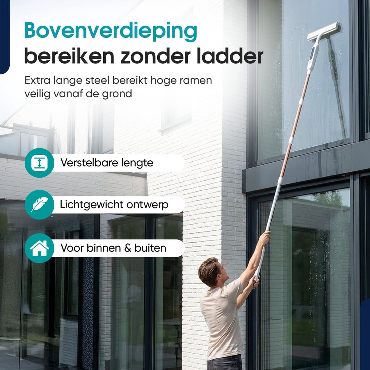 Tibagoods 4-in-1 Ramenwasser met Telescoopsteel - Ruitenreiniger - Raamwisser - Raamtrekker - Uitschuifbaar tot 146 cm - Incl. 3 microvezeldoeken - Met sprayfunctie thumbnail 7