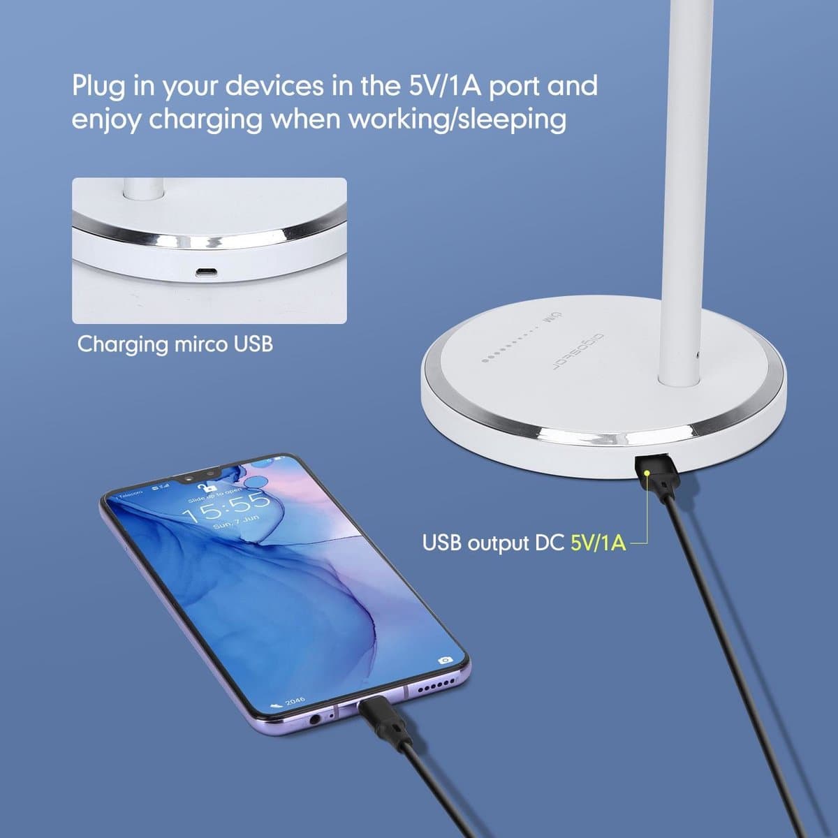 Aigostar Vince - Bureaulamp led dimbaar - 10 helderheidsmodi - 5 lichtkleuren - Opvouwbaar - USB Opladen - Smart Touch - Leeslamp - Tafellamp - Wit thumbnail 5