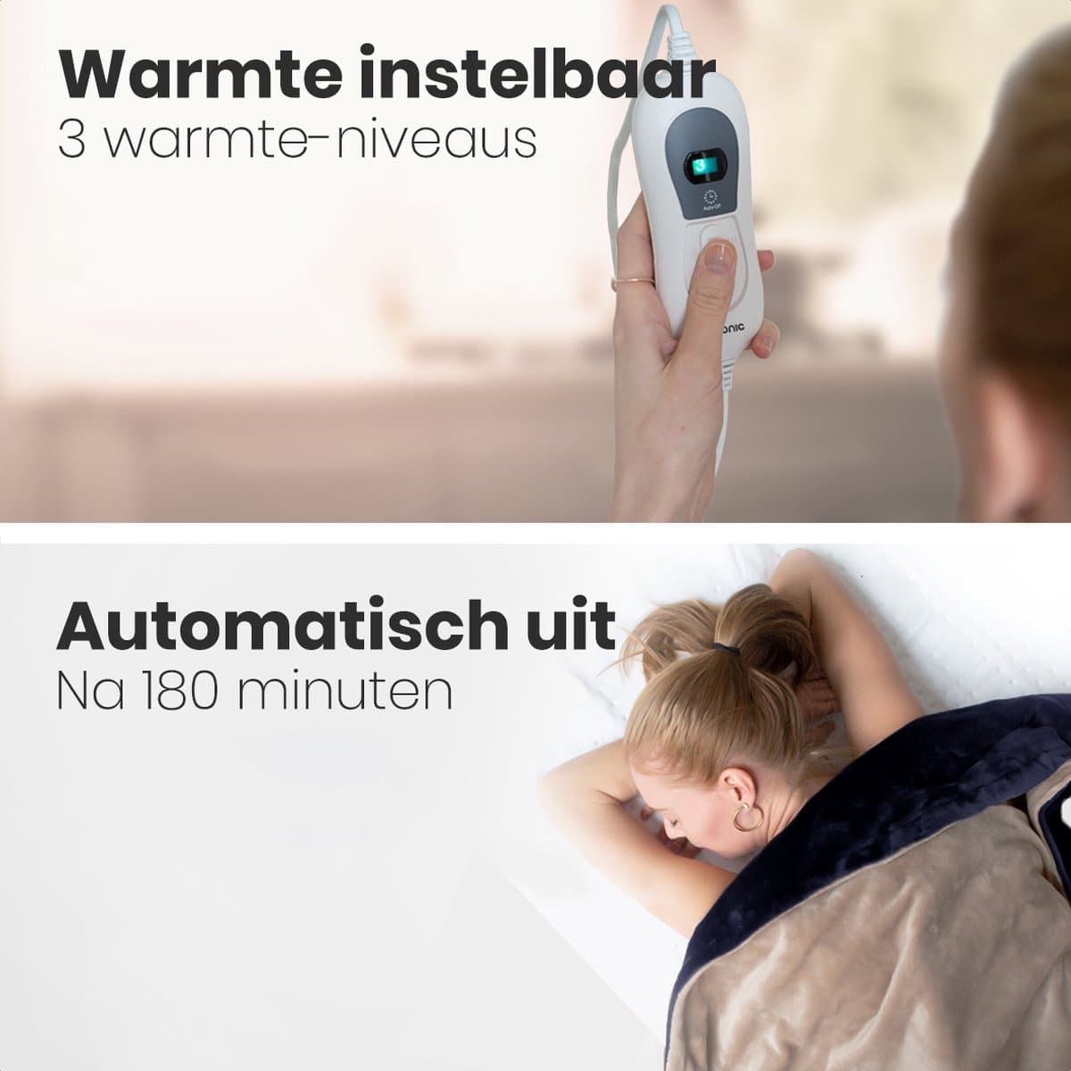 Auronic Elektrische Deken - 160 x 120 cm - 1 Persoons Warmtedeken - 3 Warmtestanden met Timer - Verwarmingsdeken - Nachtblauw thumbnail 4