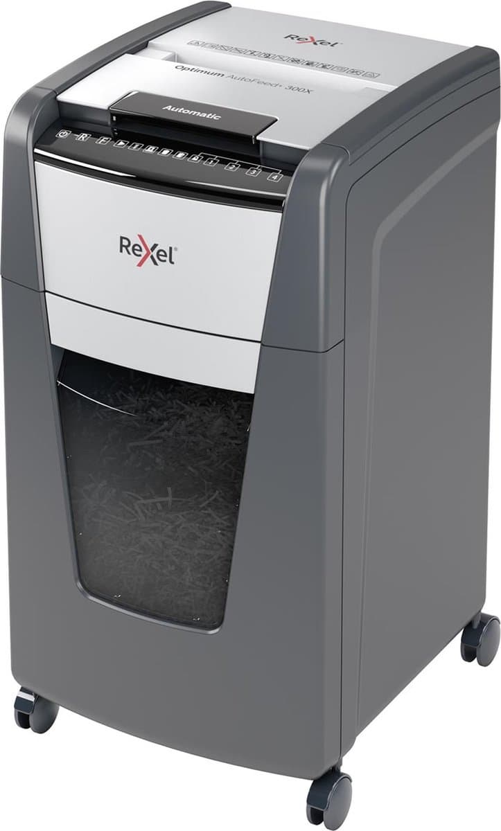 Rexel Optimum AutoFeed+ 300X Fluisterstille Papierversnipperaar - P4 Snippers - Automatische Invoer Tot 300 Vel - 60L - Zwart thumbnail 2