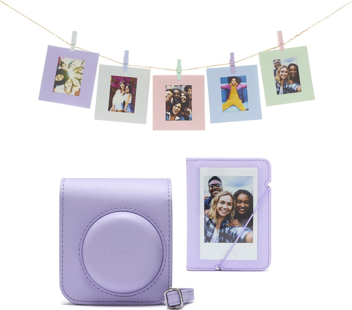 Fujifilm Instax Mini 12 accessoires - Cameratas, fotokaarten met clips & fotoalbum - Lila Paars thumbnail 2