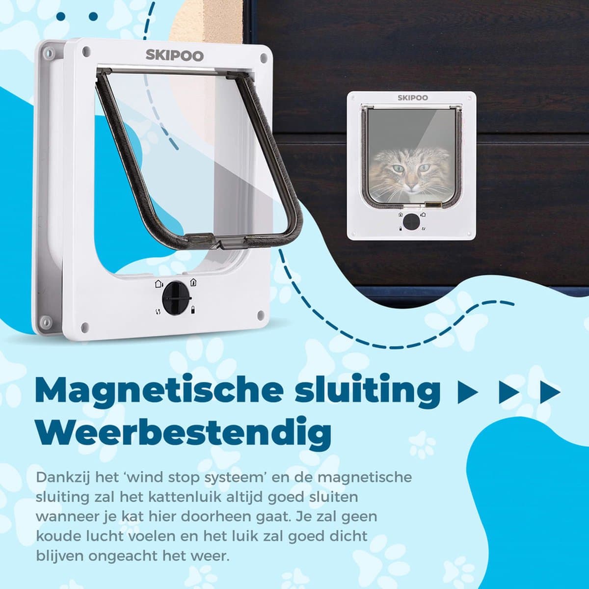 Skipoo Kattenluik met Tunnel - 27 x 23,5 cm - Grote Kat - 4 Vergrendelingsstanden - Wit thumbnail 5