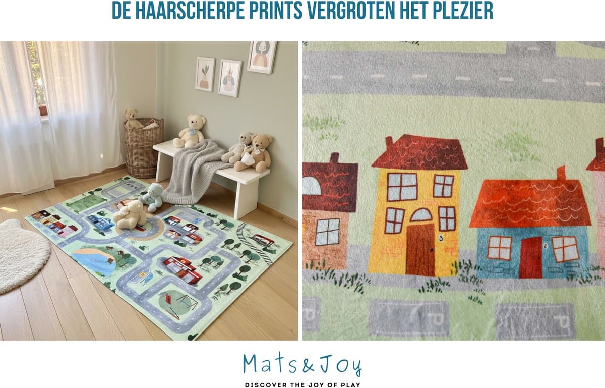 Mats & Joy® Village Auto Speelmat 130x180cm - Fluweelzacht - Anti-slip - Wasbaar - Groot Auto Speeltapijt Kinderen - Speelkleed Baby - Autokleed thumbnail 7
