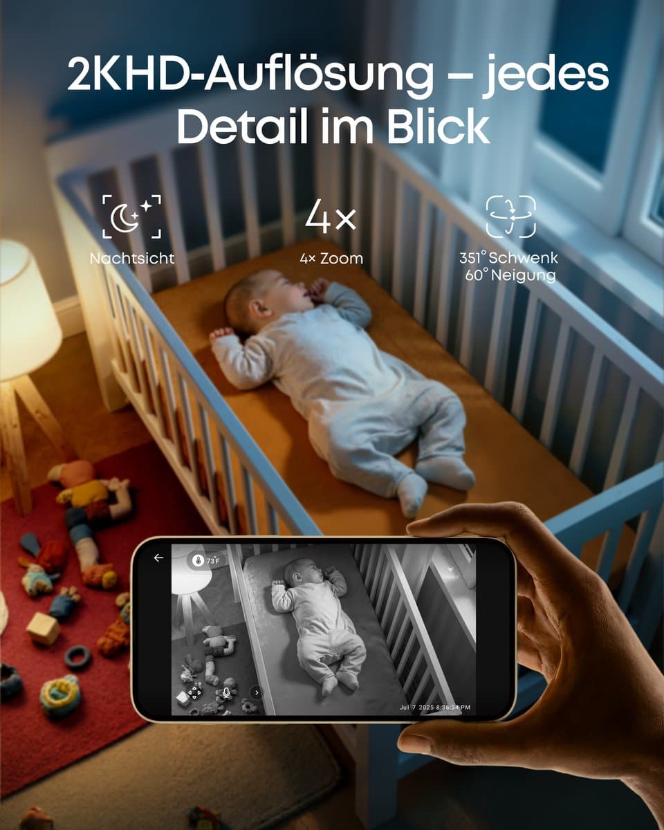 eufy Babyfoon C10: 2K HD, 4.5" scherm, pan & tilt thumbnail 7