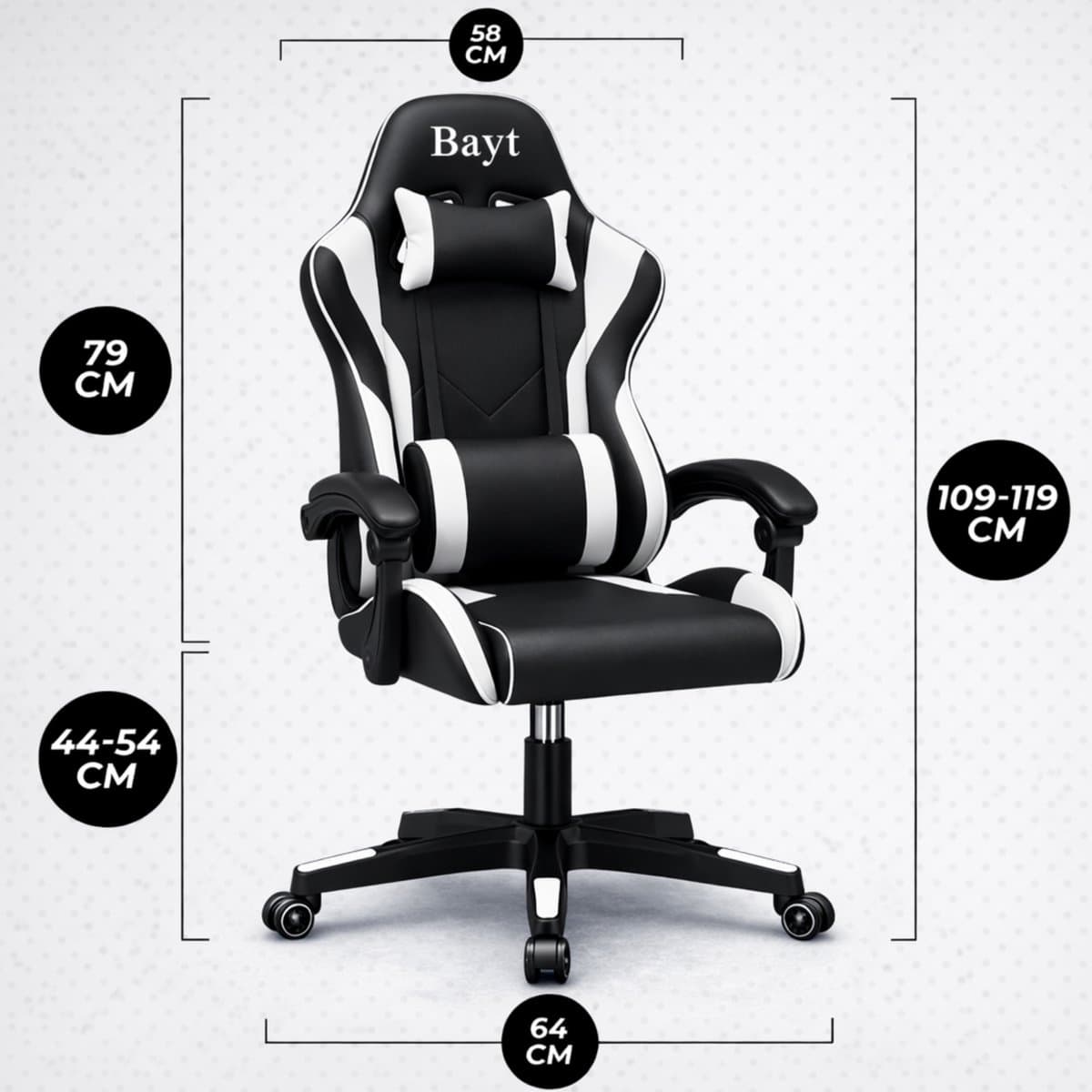 Bayt Gamestoel - Gaming chair - Gamingstoel - Verstelbare rugleuning - Comfortabele game stoel - Zwart en wit thumbnail 2