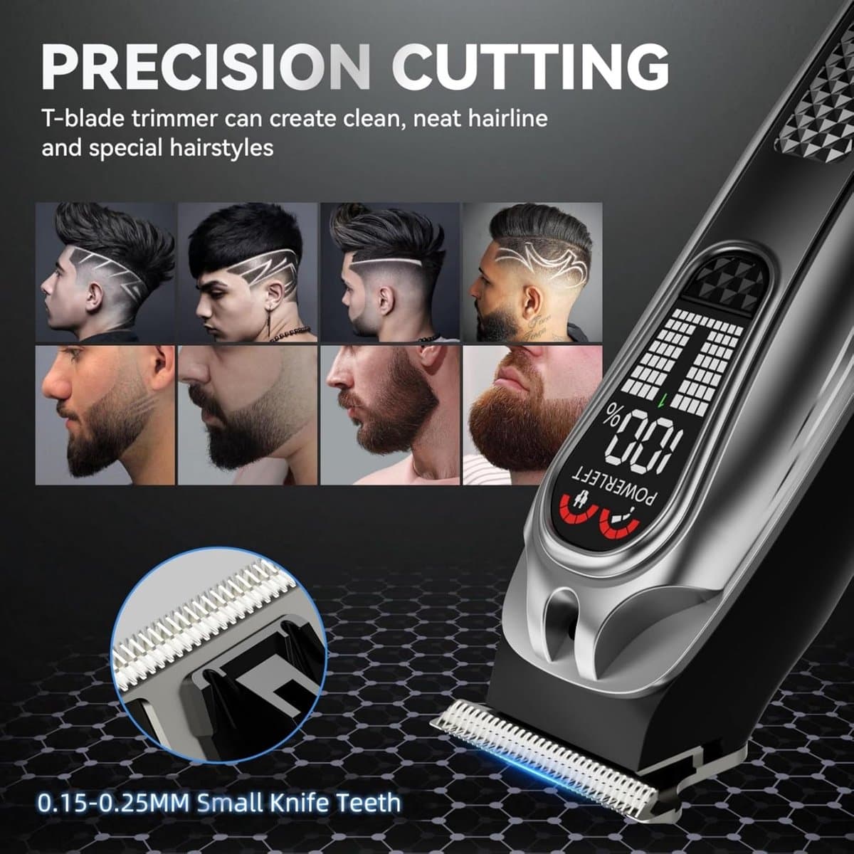 Tondeuse - Haartrimmer - Tondeuse mannen - Professionele Draadloze Tondeuse - Professionele Haar Baardtrimmer - Zero Gapped Trimmer - Grijs - Barber Hair Clipper - Perfect voor Feestdecoratie - Kerstcadeaus - Kerst thumbnail 4