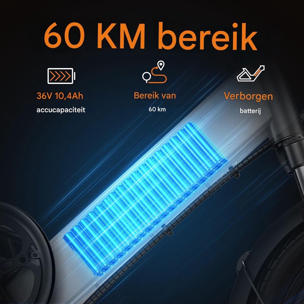 Elektrische Fiets - Motor 250W - Actieradius 60km - 14 Inch -25km/ - 48V/7.5Ah -vouwbaar E-bike -stads E-bikes & E-Nederland - blauw thumbnail 5