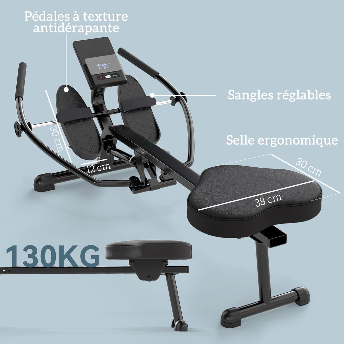 SPORTNOW Roeimachine - Staal - 138x62x50cm - Zwart thumbnail 3