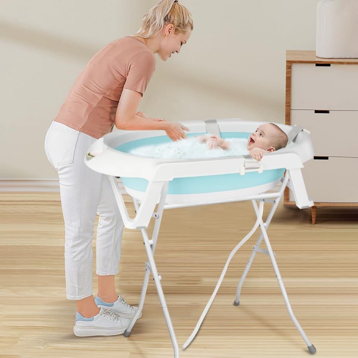 Opvouwbare Babybadkuip met Standaard en Antislip - Draagbaar en Ergonomisch thumbnail 2