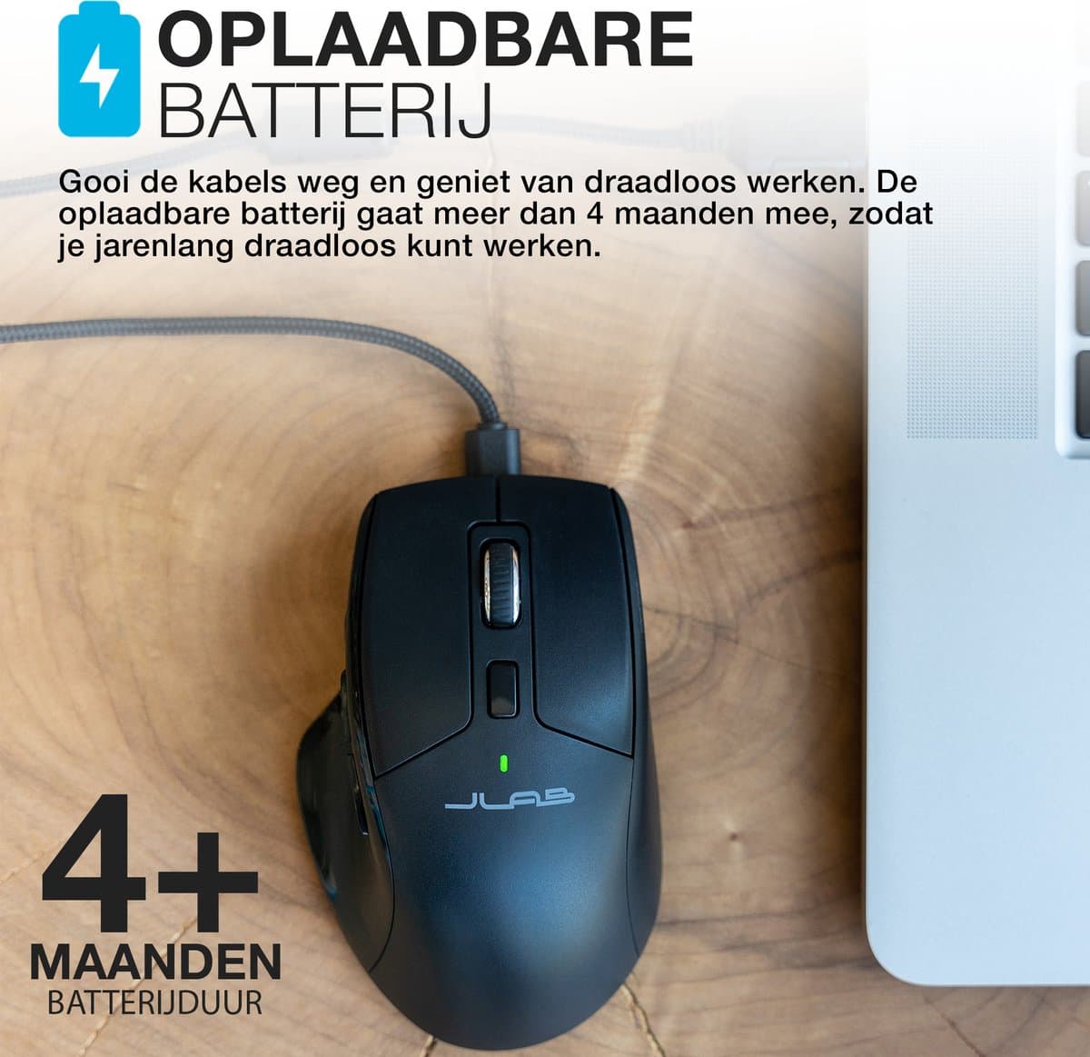 JLab JBuds Computermuis - Bluetooth Muis Draadloos - USB - 3 Devices - Stil – USB C Oplaadbaar - DPI 1200/1600/2000/2400 - Ergonomisch Design – Bluetooth of USB Draadloze Dongle – 4 Maanden Batterijduur thumbnail 5