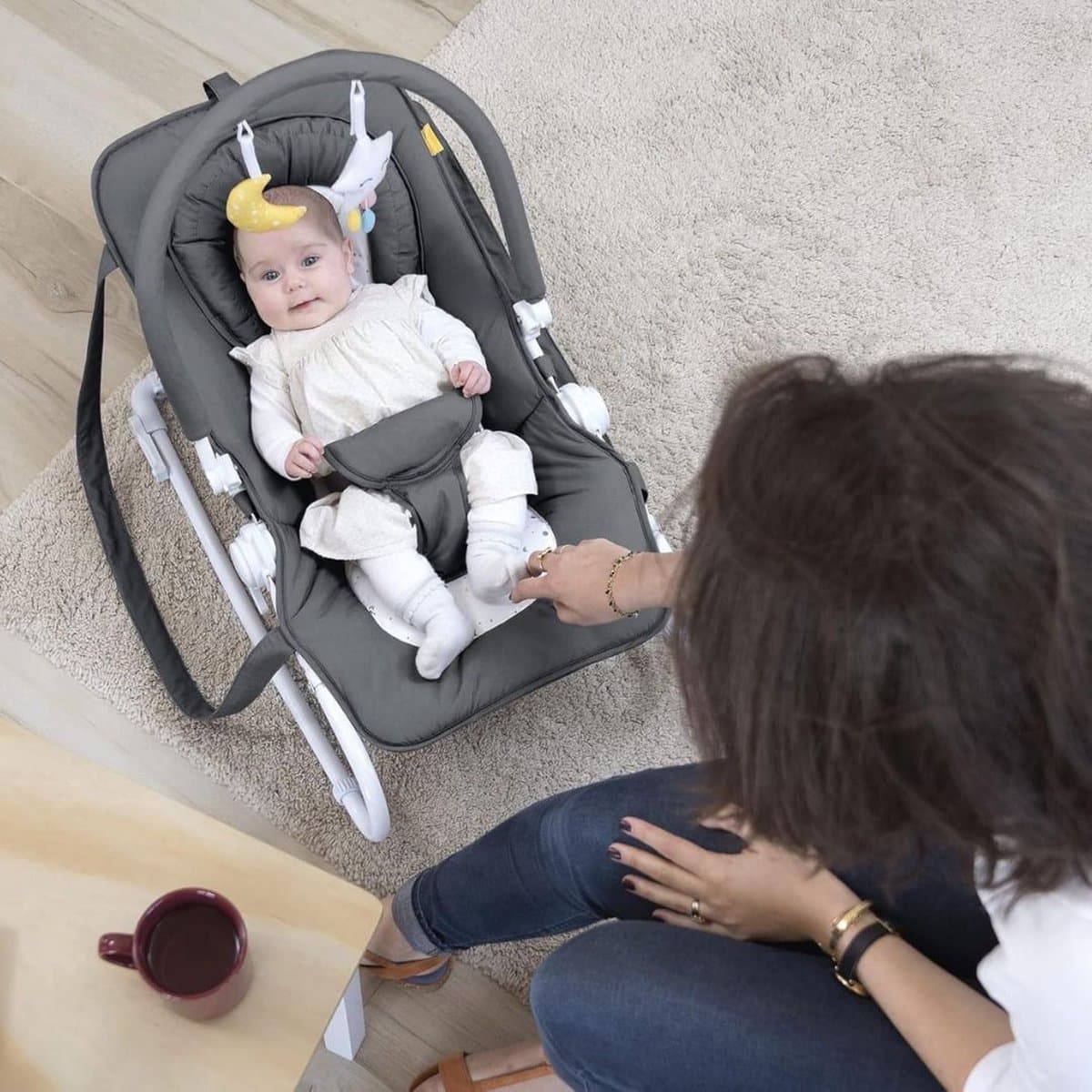 ApexArte® Elektrische Schommelstoel Baby - Baby Swing - Wipstoel Baby's met Speelboog - Grijs thumbnail 3