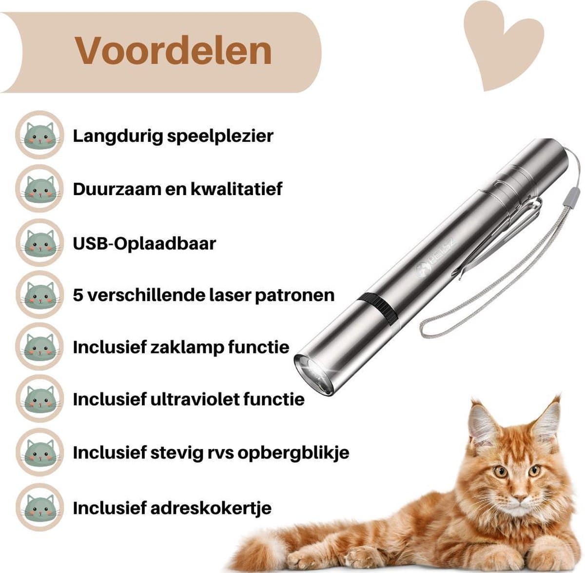 PETSZ Laserpen met 7 functies - Kattenspeeltjes - Kat - Laser - Kattenspeelgoed - RVS Opbergblikje thumbnail 4