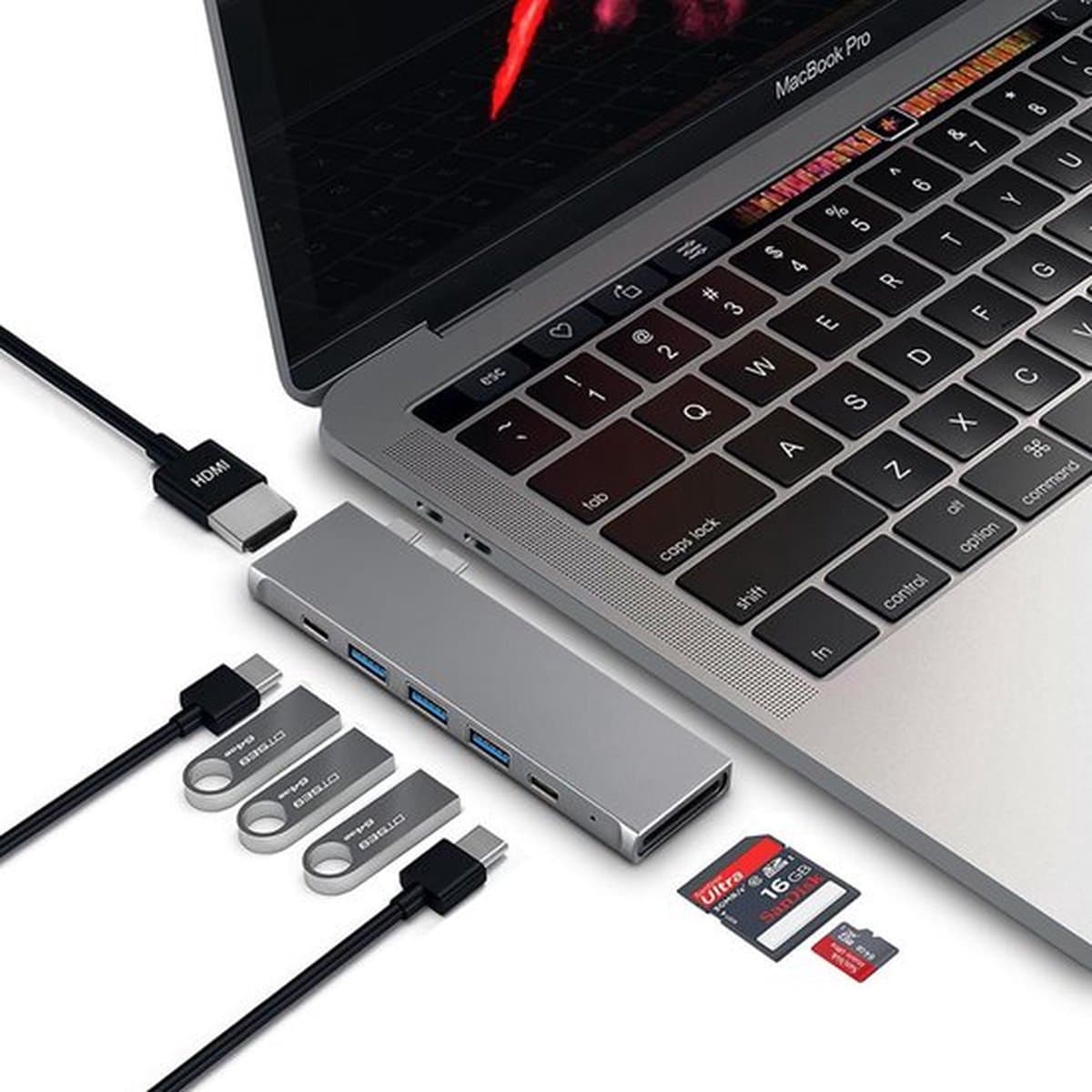 M-Teck Pro Dock X – HDMI 4K + 1 x Thunderbolt + 1 x USB-C+ 3 x USB3.0 + SD/MicroSD voor Macbook Pro en Macbook Air (Kleur: Space Grey ) - afbeelding 1