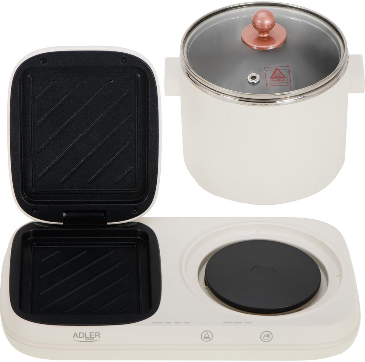 Adler AD 6421 - Multicooker - Ontbijtstation 2 in 1 - grill en kookpot - Retro-design voor kleine keukens 1100-1320W Multifunctioneel voor ontbijt en meer thumbnail 6