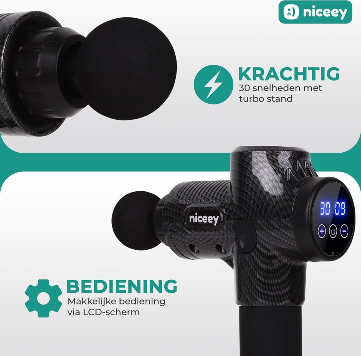 Niceey Massage Gun Pro: 30 standen, 6 opzetstukken, draadloos thumbnail 8