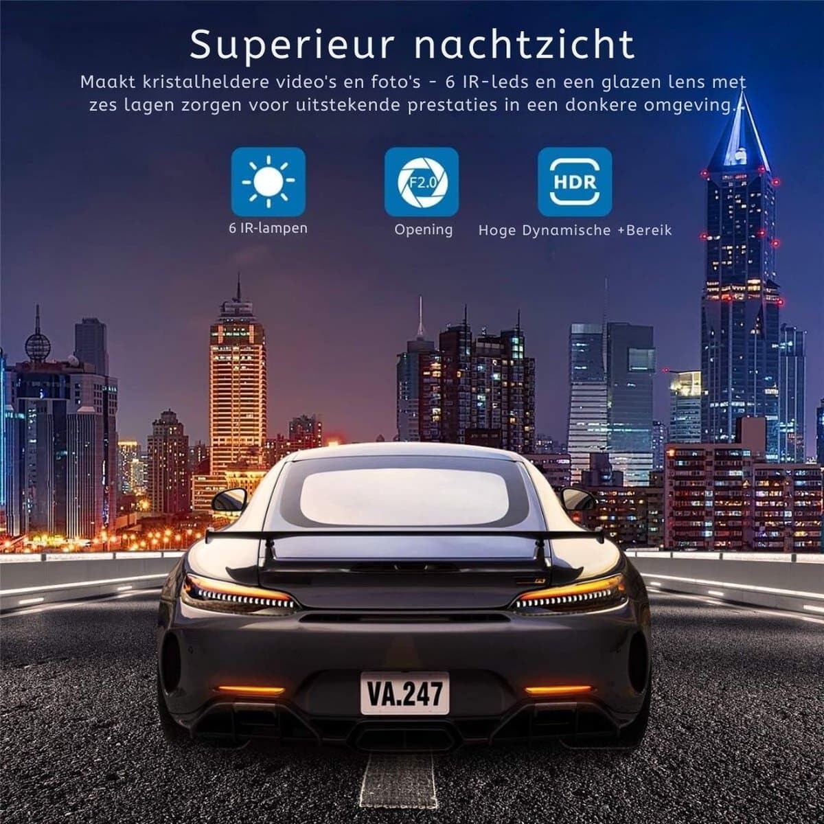 Dual Dashcam - Dashcam Voor Auto 1080p Full HD - Voor en Achter Camera Met 3-inch Lcd-Display – Auto Camera Met Bewegingsdetectie - Nachtzicht - Versnellingssensor thumbnail 6