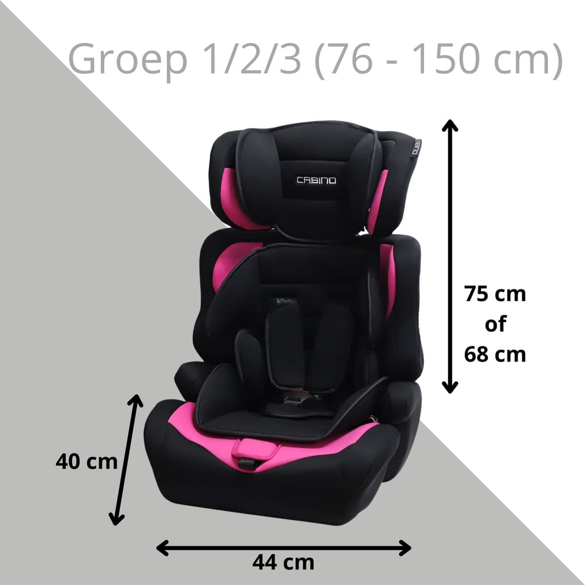 Cabino Autostoel i-Size - Groep 1/2/3 (76 - 150 cm) - Gordel - Zwart/Roze thumbnail 2