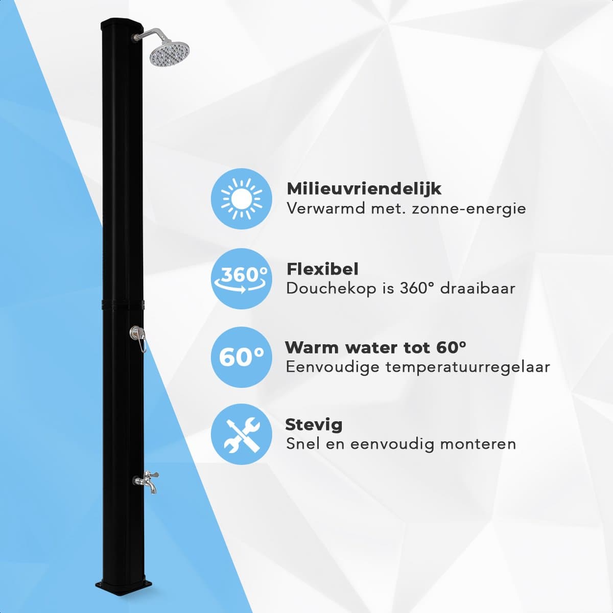 LifeGoods Buitendouche - Solar - Tuindouche - 360° Draaibare Douchekop - 35L - Zwart thumbnail 2