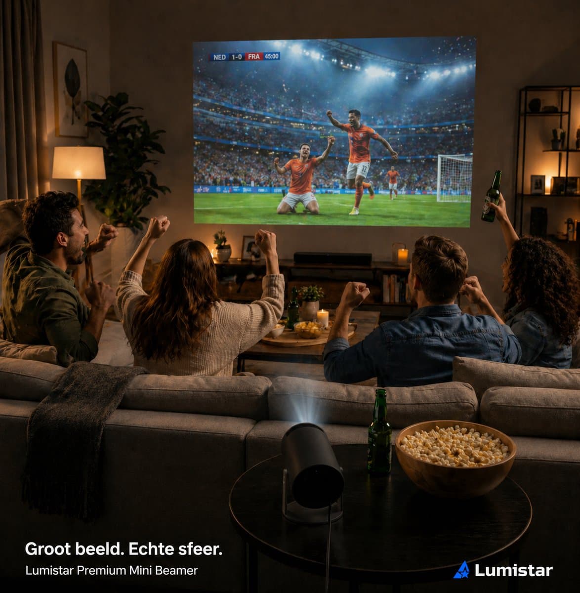 Lumistar® Premium Mini Beamer - Alles-in-één Smart TV Projector - 2026 model - Android 13.0 - WiFi 6 & Bluetooth 5.2 - 4k support - Beamer - Home Cinema - Wit thumbnail 5