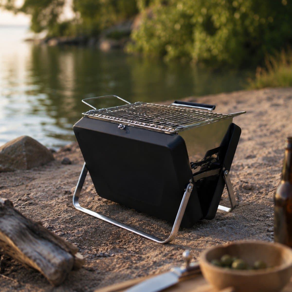 MikaMax Koffer BBQ - Houtskool BBQ - Mini Barbecue - Mat Zwart - Incl. Rooster - Grill Grootte 25 x 18 cm - Totaal Grootte 30 x 7,5 x 22,5 cm thumbnail 3