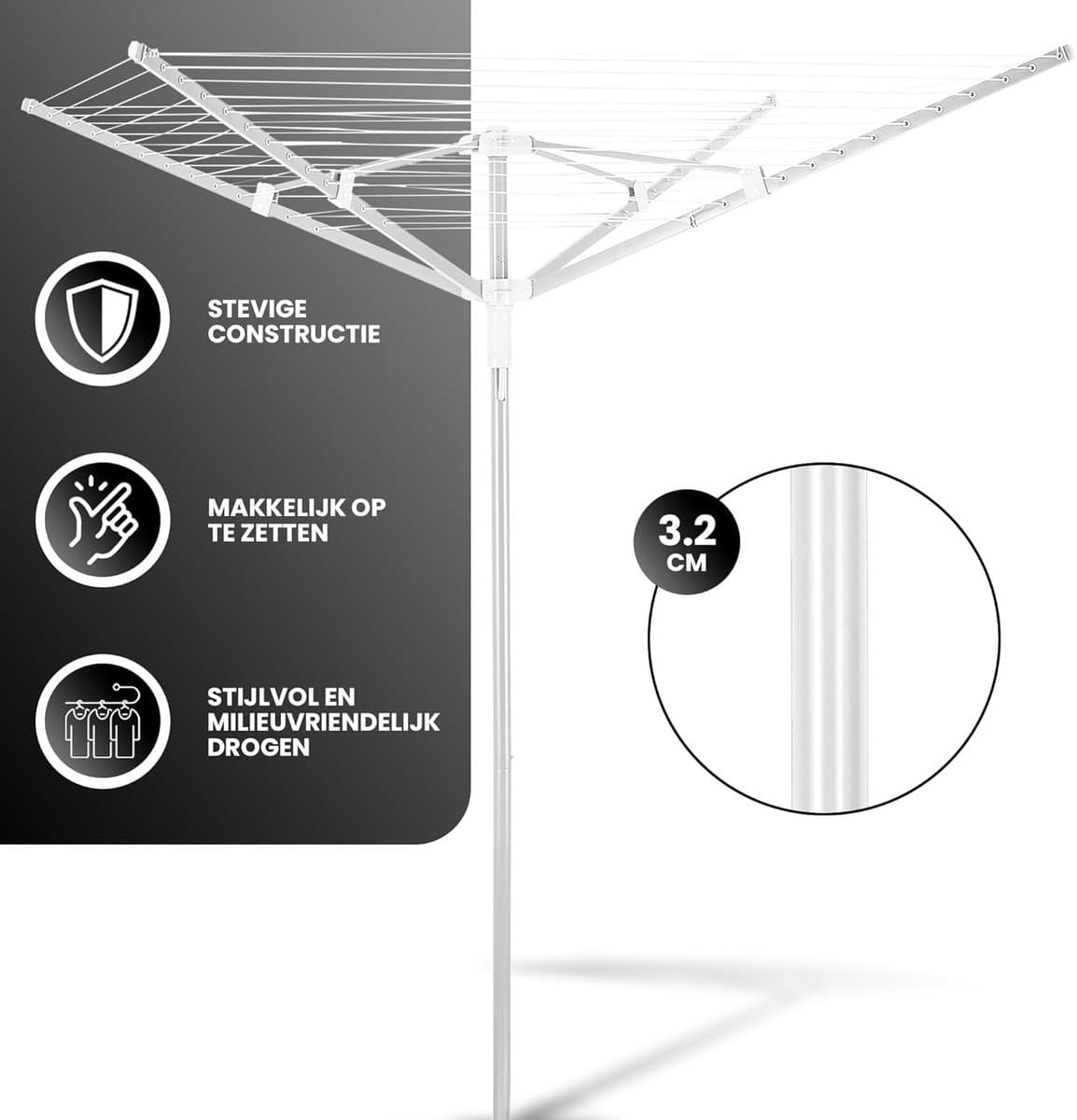 Droogmolen Buiten - Klapbaar Wasrek - Kleding Drogen - Weerbestendig Ontwerp - 45 Meter Lijn - Wit thumbnail 7