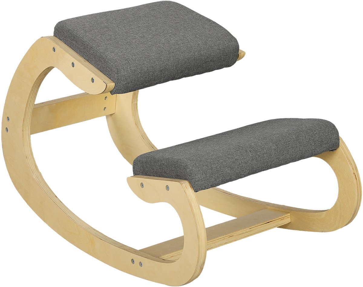 MODENUIT Kniekruk 54,5 x 85 x 54 cm - Schommelend Ergonomisch Ontwerp - Voor Thuiswerk En Meditatie - Hout Grijs thumbnail 3